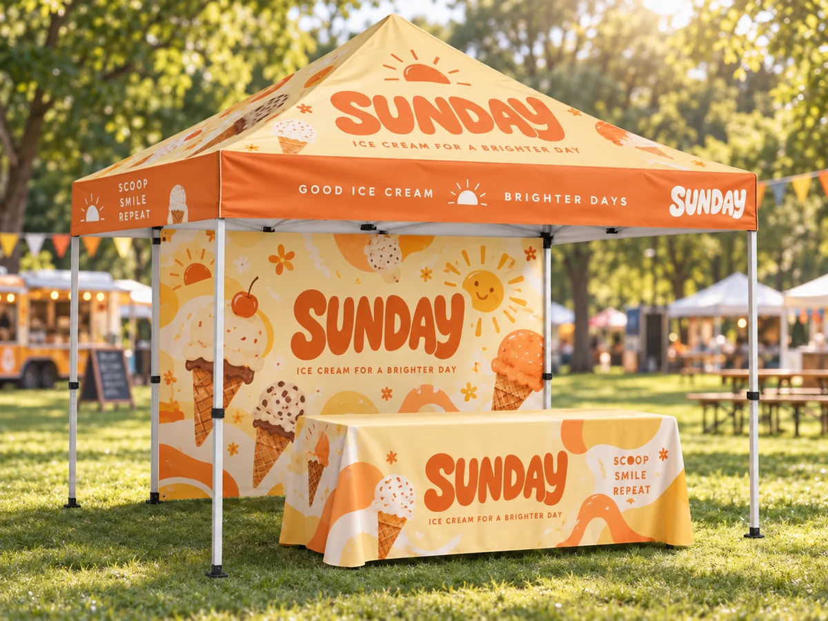 Sunday branded booth concept in an event setting