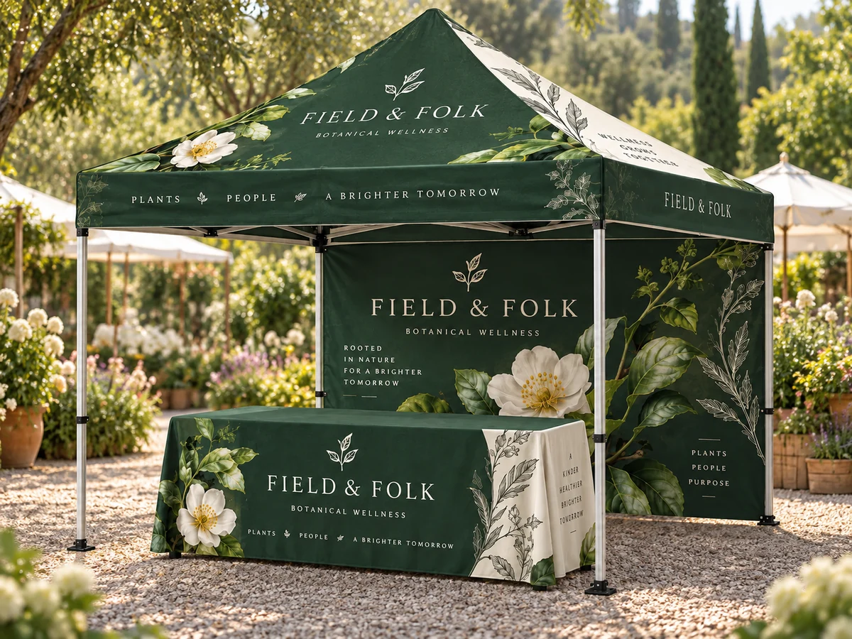 Field & Folk branded booth concept in an event setting